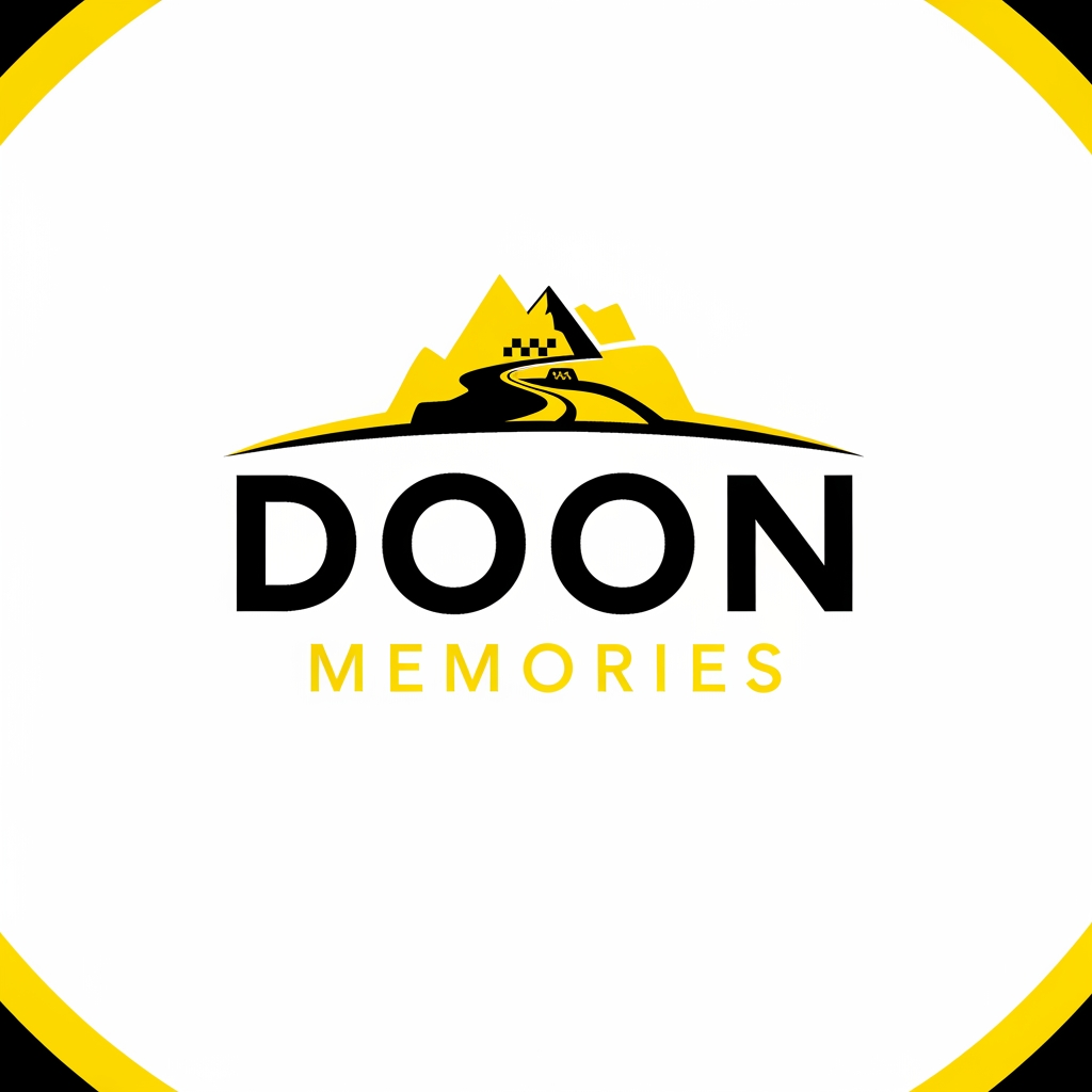 AI Design for UNIQUE AND PROFFESSIONAL LOGO FOR TAXI SERVICES NAME IS DOON MEMORIES COLOR THEME IS YELLOW AND BLACK MUJHE PROFFESSIONAL LOGO BNA K DO SOMETHING ELSE KUCH OR BETTER AND UNIQUE KUCH OR BDHIYA DE SHKTE HO KYA NEXT ONE