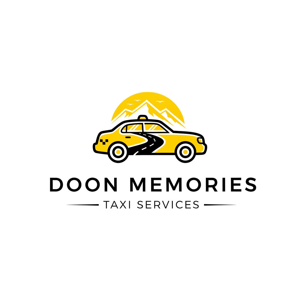 AI Design for UNIQUE AND PROFFESSIONAL LOGO FOR TAXI SERVICES NAME IS DOON MEMORIES COLOR THEME IS YELLOW AND BLACK MUJHE PROFFESSIONAL LOGO BNA K DO SOMETHING ELSE KUCH OR BETTER AND UNIQUE KUCH OR BDHIYA DE SHKTE HO KYA TM
