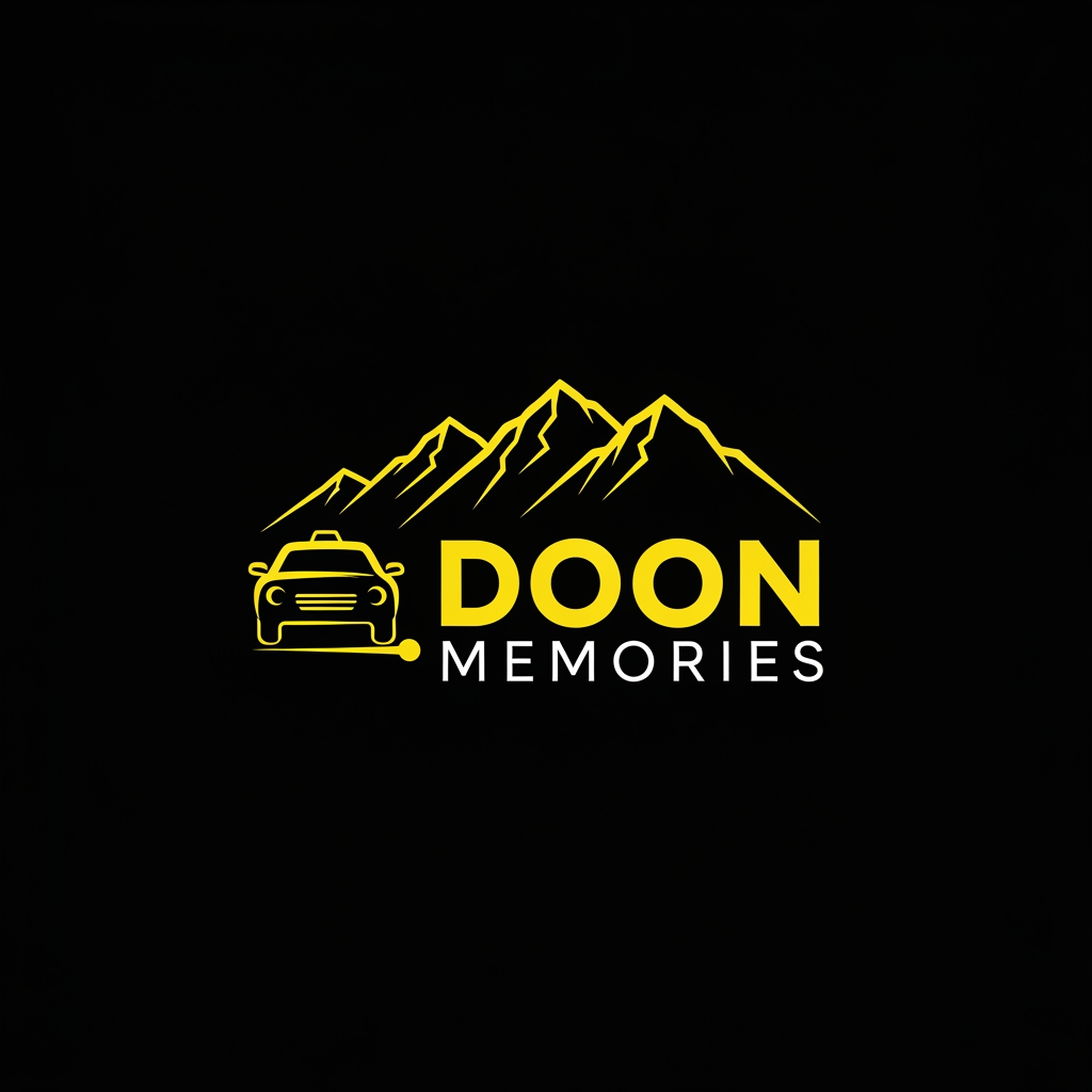 AI Design for UNIQUE AND PROFFESSIONAL LOGO FOR TAXI SERVICES NAME IS DOON MEMORIES COLOR THEME IS YELLOW AND BLACK MUJHE PROFFESSIONAL LOGO BNA K DO SOMETHING ELSE KUCH OR BETTER AND UNIQUE KUCH OR BDHIYA DE SHKTE HO KYA NEXT ONE