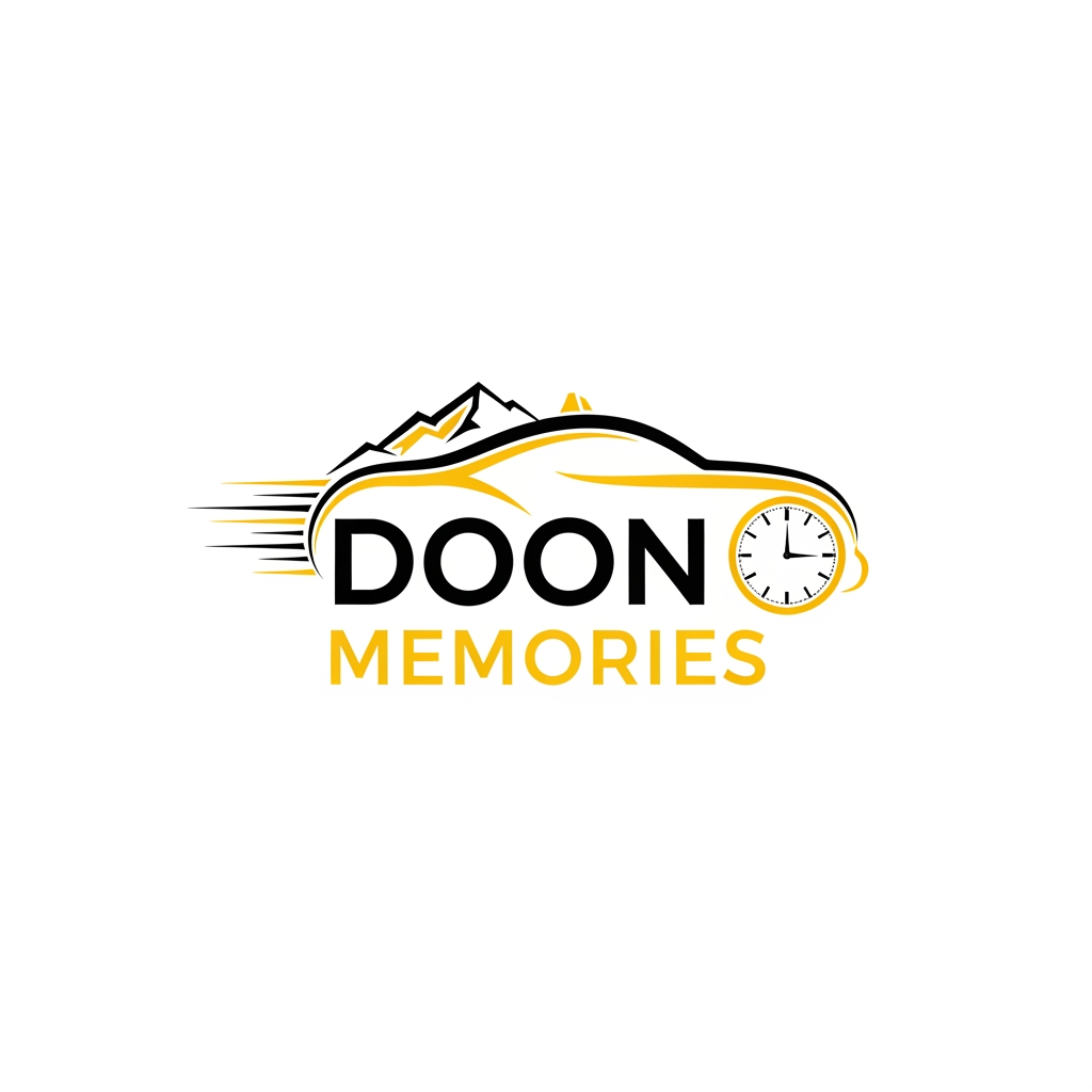 AI Design for UNIQUE AND PROFFESSIONAL LOGO FOR TAXI SERVICES NAME IS DOON MEMORIES COLOR THEME IS YELLOW AND BLACK MUJHE PROFFESSIONAL LOGO BNA K DO SOMETHING ELSE KUCH OR BETTER AND UNIQUE