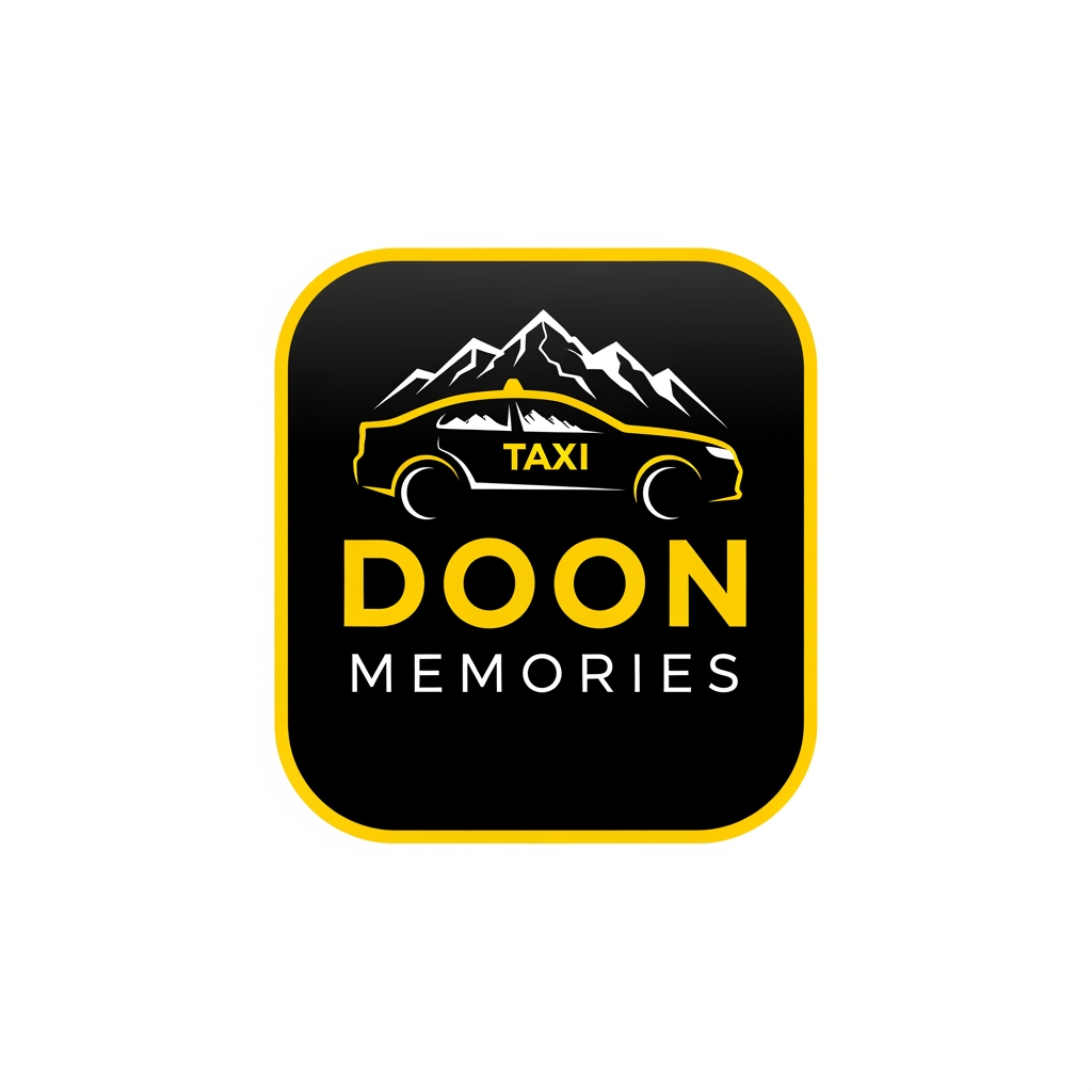 AI Design for UNIQUE AND PROFFESSIONAL LOGO FOR TAXI SERVICES NAME IS DOON MEMORIES COLOR THEME IS YELLOW AND BLACK MUJHE PROFFESSIONAL LOGO BNA K DO SOMETHING ELSE KUCH OR BETTER AND UNIQUE KUCH OR BDHIYA DE SHKTE HO KYA NEXT ONE