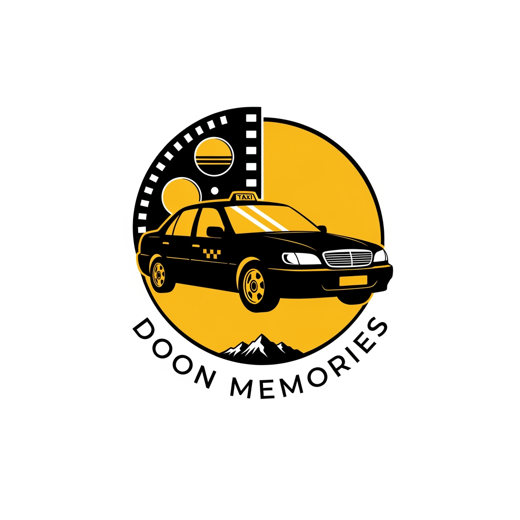 AI Design for UNIQUE AND PROFFESSIONAL LOGO FOR TAXI SERVICES NAME IS DOON MEMORIES COLOR THEME IS YELLOW AND BLACK MUJHE PROFFESSIONAL LOGO BNA K DO SOMETHING ELSE KUCH OR BETTER AND UNIQUE KUCH OR BDHIYA DE SHKTE HO KYA TM