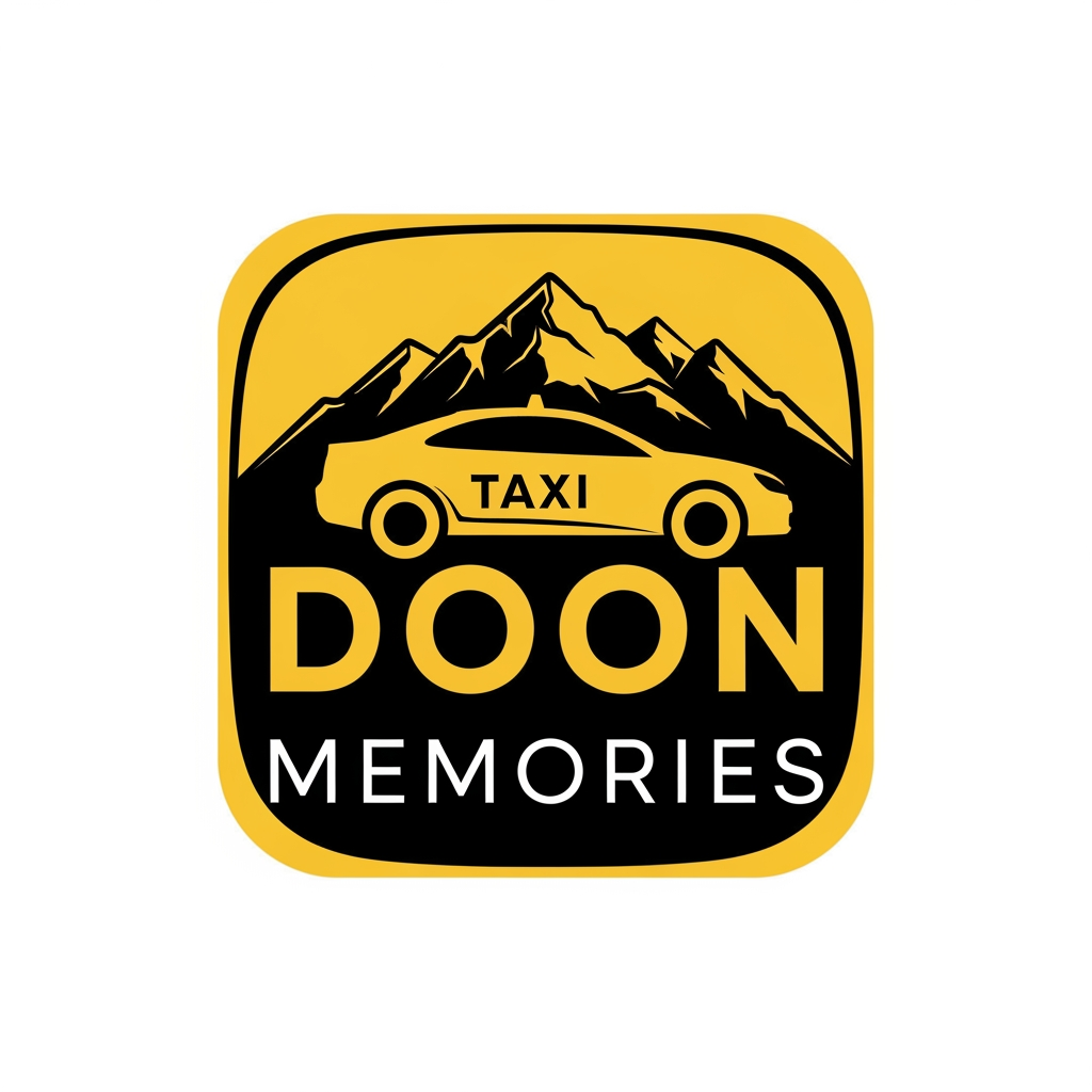 AI Design for UNIQUE AND PROFFESSIONAL LOGO FOR TAXI SERVICES NAME IS DOON MEMORIES COLOR THEME IS YELLOW AND BLACK MUJHE PROFFESSIONAL LOGO BNA K DO SOMETHING ELSE KUCH OR BETTER AND UNIQUE KUCH OR BDHIYA DE SHKTE HO KYA NEXT ONE OR KUCH SOMETHING ELSE