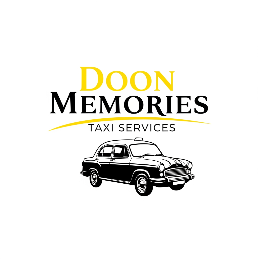 AI Design for UNIQUE AND PROFFESSIONAL LOGO FOR TAXI SERVICES NAME IS DOON MEMORIES COLOR THEME IS YELLOW AND BLACK MUJHE PROFFESSIONAL LOGO BNA K DO