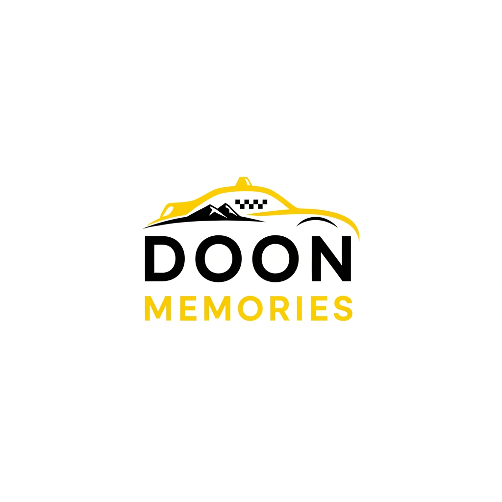 AI Design for UNIQUE AND PROFFESSIONAL LOGO FOR TAXI SERVICES NAME IS DOON MEMORIES COLOR THEME IS YELLOW AND BLACK MUJHE PROFFESSIONAL LOGO BNA K DO SOMETHING ELSE KUCH OR BETTER AND UNIQUE