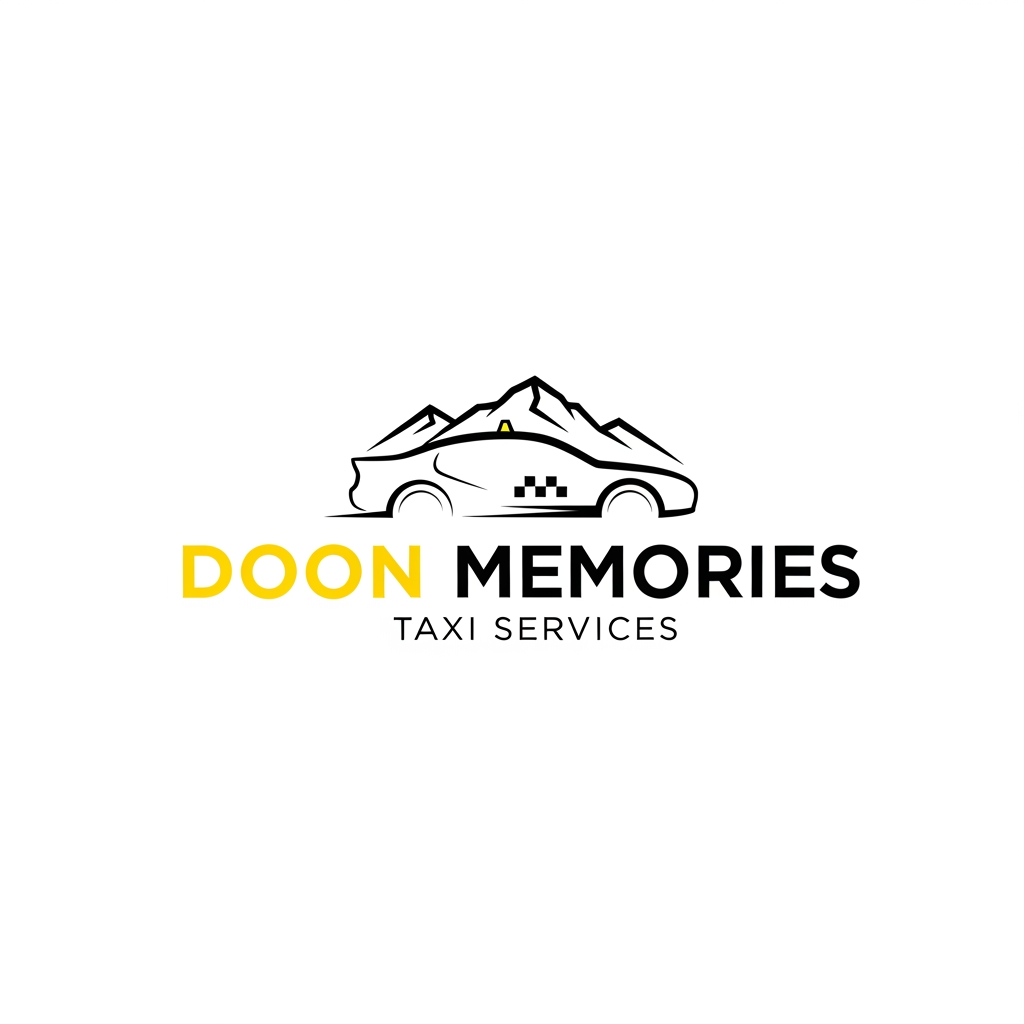 AI Design for UNIQUE AND PROFFESSIONAL LOGO FOR TAXI SERVICES NAME IS DOON MEMORIES COLOR THEME IS YELLOW AND BLACK MUJHE PROFFESSIONAL LOGO BNA K DO SOMETHING ELSE KUCH OR BETTER AND UNIQUE KUCH OR BDHIYA DE SHKTE HO KYA NEXT ONE OR KUCH SOMETHING ELSE
