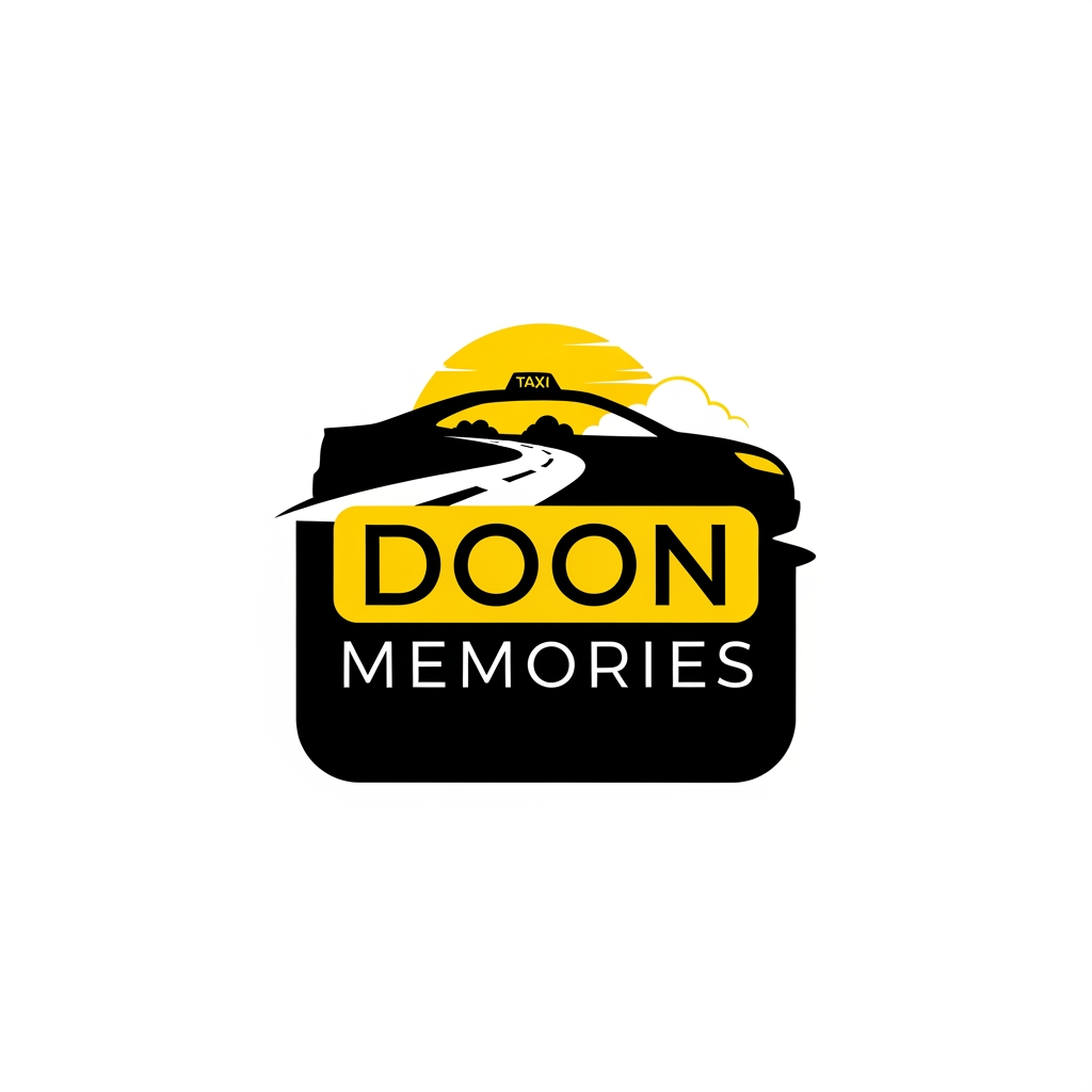 AI Design for UNIQUE AND PROFFESSIONAL LOGO FOR TAXI SERVICES NAME IS DOON MEMORIES COLOR THEME IS YELLOW AND BLACK MUJHE PROFFESSIONAL LOGO BNA K DO SOMETHING ELSE KUCH OR BETTER AND UNIQUE KUCH OR BDHIYA DE SHKTE HO KYA NEXT ONE OR KUCH SOMETHING ELSE