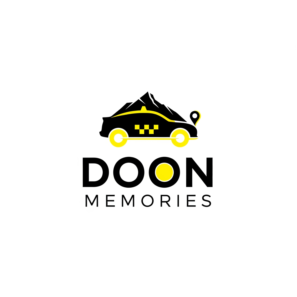 AI Design for UNIQUE AND PROFFESSIONAL LOGO FOR TAXI SERVICES NAME IS DOON MEMORIES COLOR THEME IS YELLOW AND BLACK MUJHE PROFFESSIONAL LOGO BNA K DO