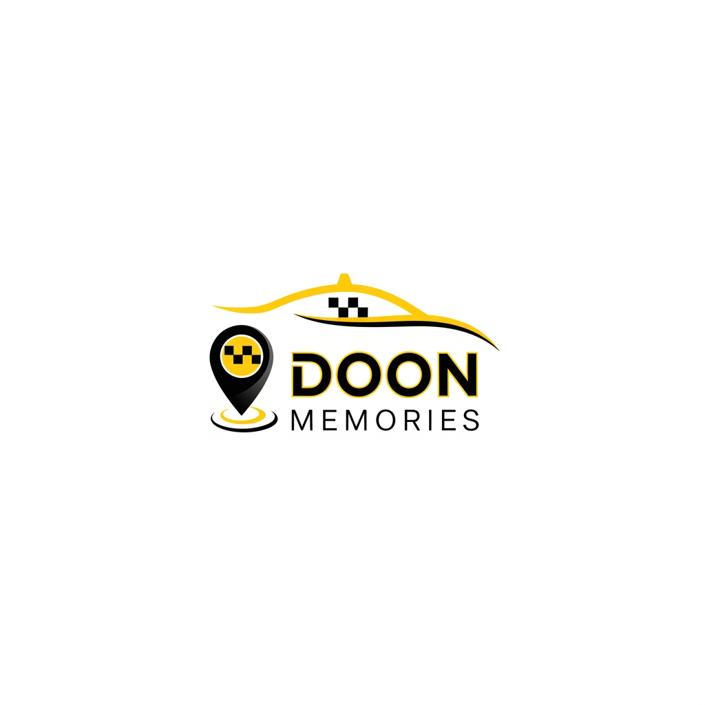 AI Design for UNIQUE AND PROFFESSIONAL LOGO FOR TAXI SERVICES NAME IS DOON MEMORIES COLOR THEME IS YELLOW AND BLACK MUJHE PROFFESSIONAL LOGO BNA K DO SOMETHING ELSE KUCH OR BETTER AND UNIQUE KUCH OR BDHIYA DE SHKTE HO KYA TM