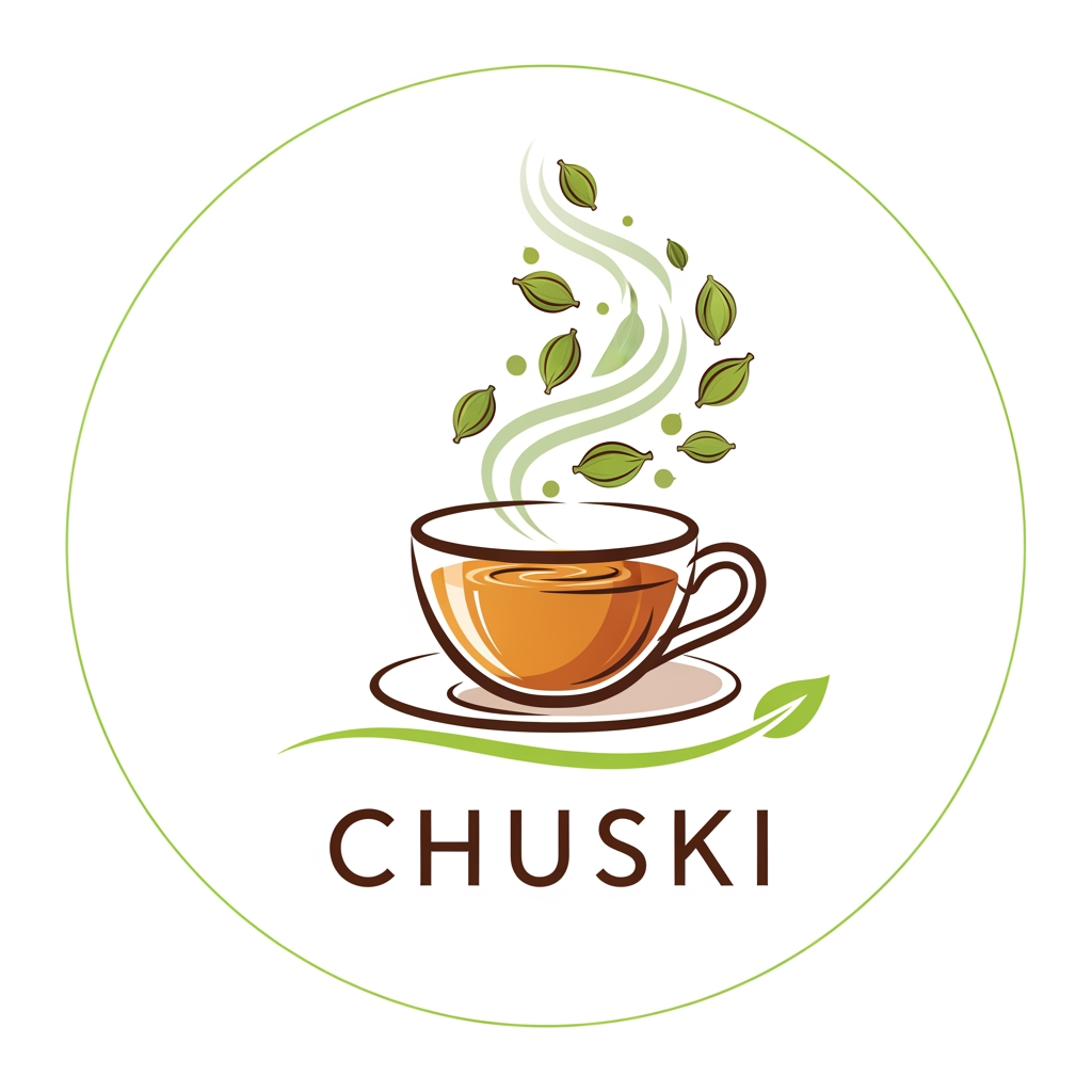 AI Design for make logo for my brand name chuski which is tea that include aroma of ellaichi and feel of freshnesss