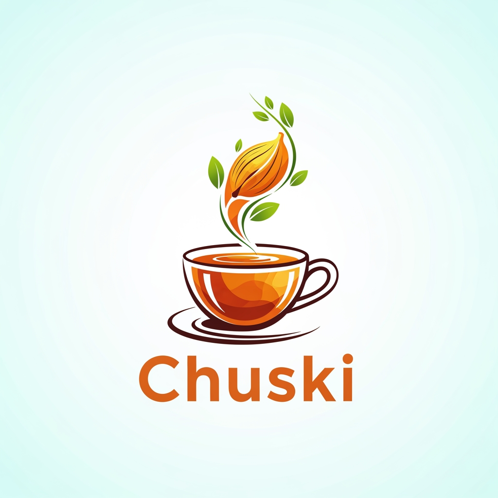 AI Design for make logo for my brand name chuski which is tea that include aroma of ellaichi and feel of freshnesss