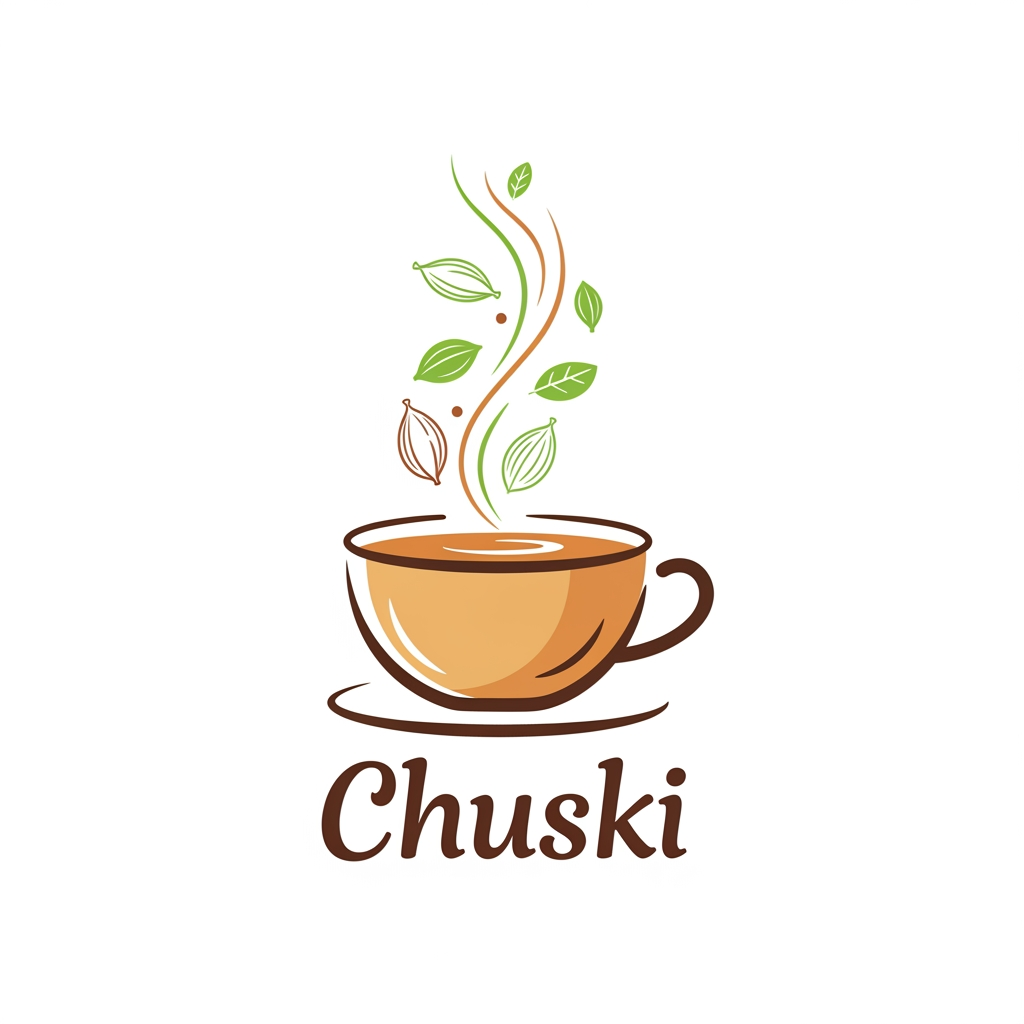 AI Design for make logo for my brand name chuski which is tea that include aroma of ellaichi and feel of freshnesss