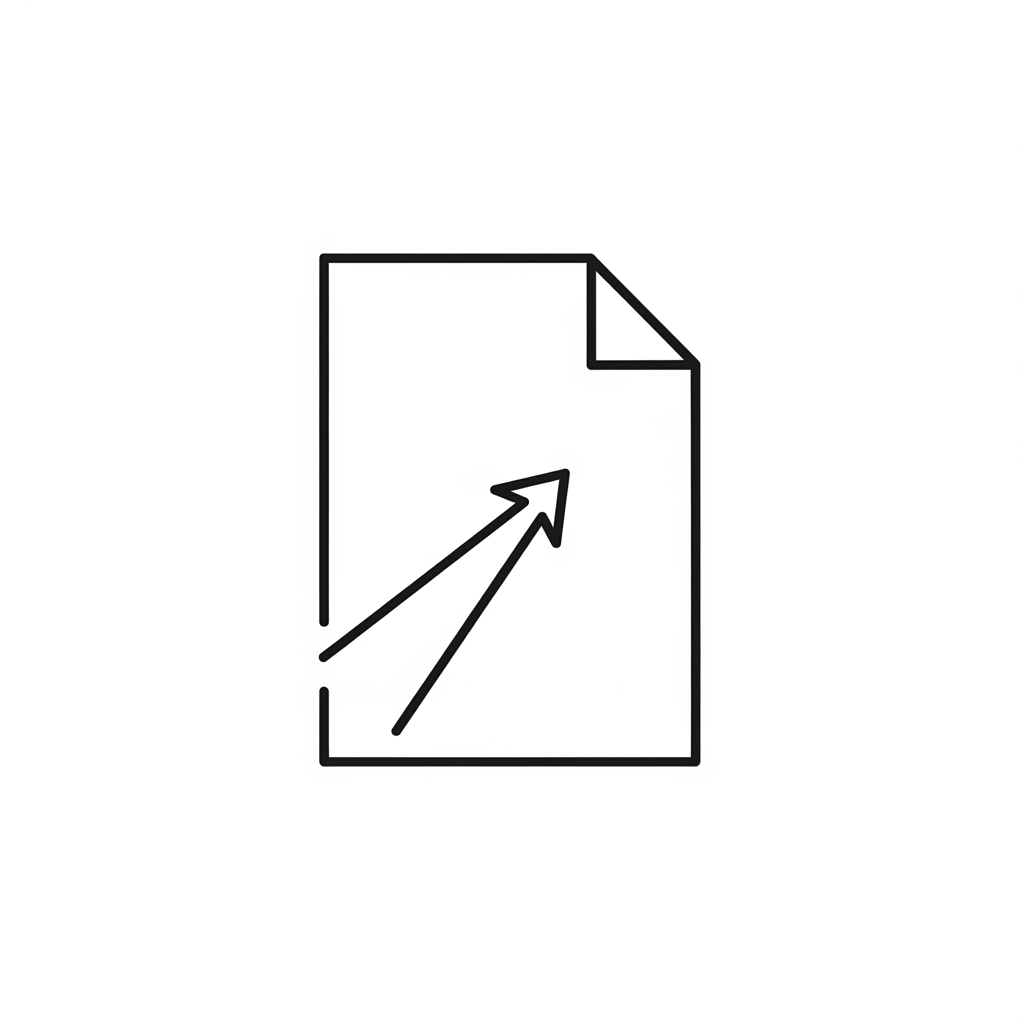 AI Design for Minimalist professional logo symbol, geometric line art, a document outline with abstract content extraction motion — a clean rectangle with folded corner and a diagonal arrow or beam passing through it suggesting data being pulled out, sharp thin lines, no text, no letters, no words, white background, flat vector style, symmetrical balanced layout, corporate minimalist aesthetic, negative space usage — aspect ratio 1:1