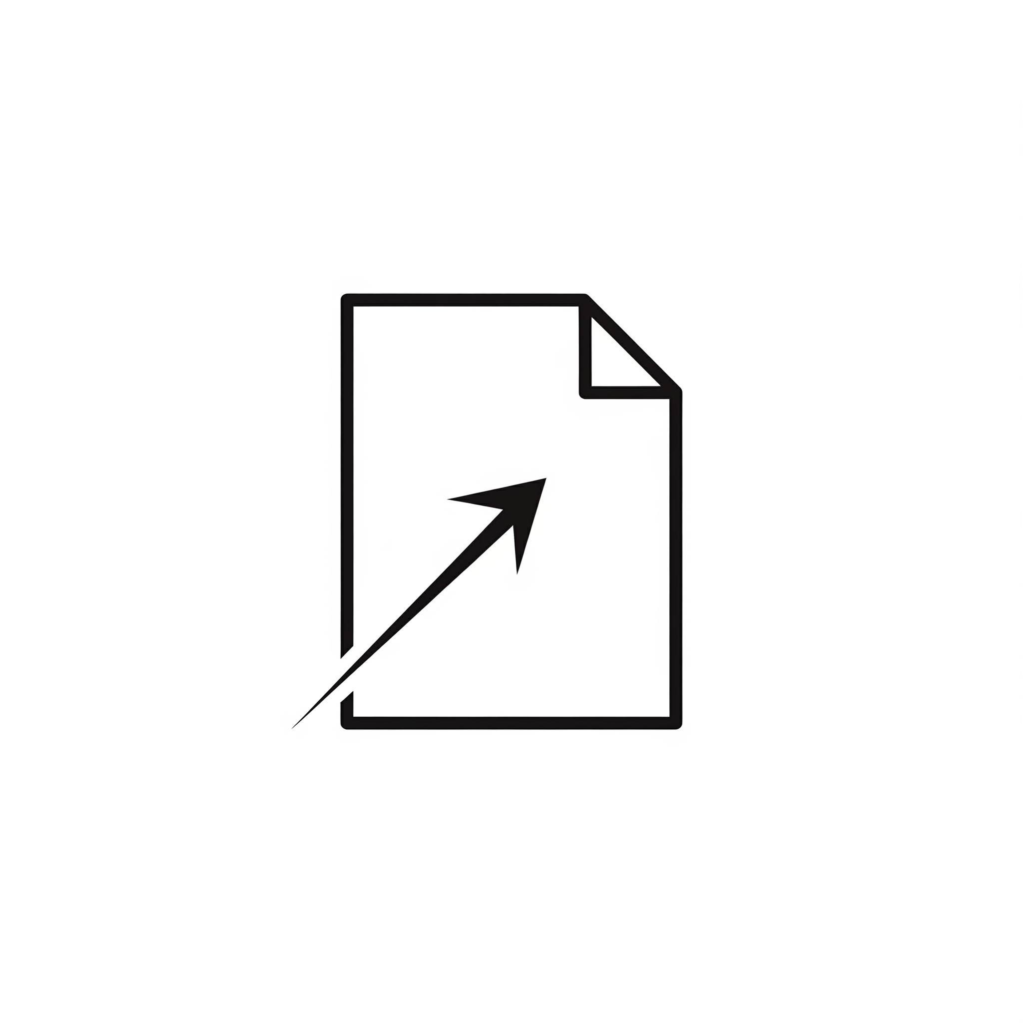 AI Design for Minimalist professional logo symbol, geometric line art, a document outline with abstract content extraction motion — a clean rectangle with folded corner and a diagonal arrow or beam passing through it suggesting data being pulled out, sharp thin lines, no text, no letters, no words, white background, flat vector style, symmetrical balanced layout, corporate minimalist aesthetic, negative space usage — aspect ratio 1:1