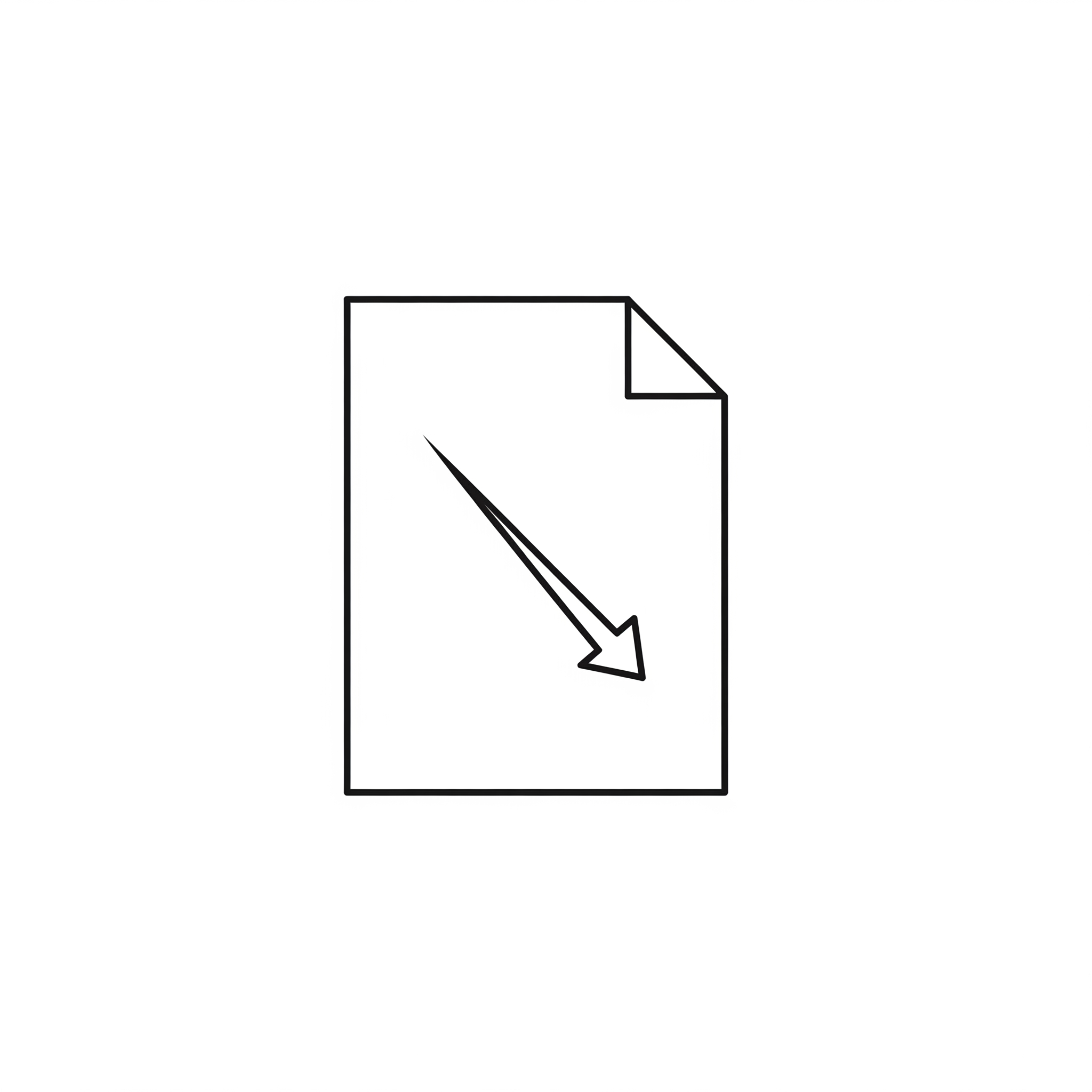 AI Design for Minimalist professional logo symbol, geometric line art, a document outline with abstract content extraction motion — a clean rectangle with folded corner and a diagonal arrow or beam passing through it suggesting data being pulled out, sharp thin lines, no text, no letters, no words, white background, flat vector style, symmetrical balanced layout, corporate minimalist aesthetic, negative space usage — aspect ratio 1:1