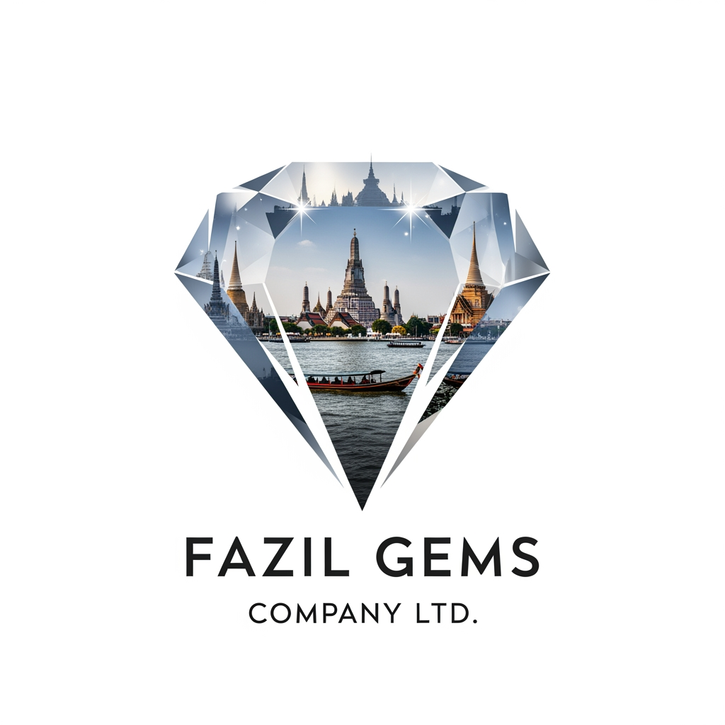 AI Design for Fazil gems Company Ltd create logo Ehance the stone look with white background with user eye catchly look. Professional luxury gemstone product photography. king startlook logos Bangkok is best known for its vibrant street life, iconic Buddhist temples, world-class street food, and bustling markets. It seamlessly blends centuries of rich cultural history with modern mega-malls and a legendary nightlife. in bangkok city famous thigns pls combinate for my logo and generate