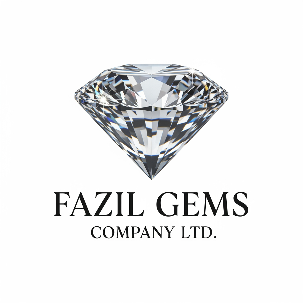 AI Design for Fazil gems Company Ltd create logo Ehance the stone look with white background with user eye catchly look. Professional luxury gemstone product photography.