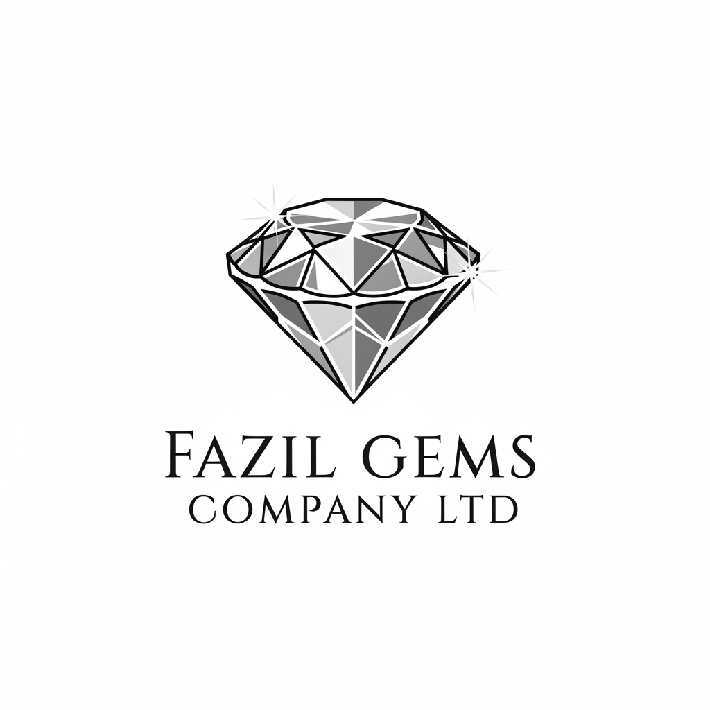 AI Design for Fazil gems Company Ltd create logo Ehance the stone look with white background with user eye catchly look. Professional luxury gemstone product photography.