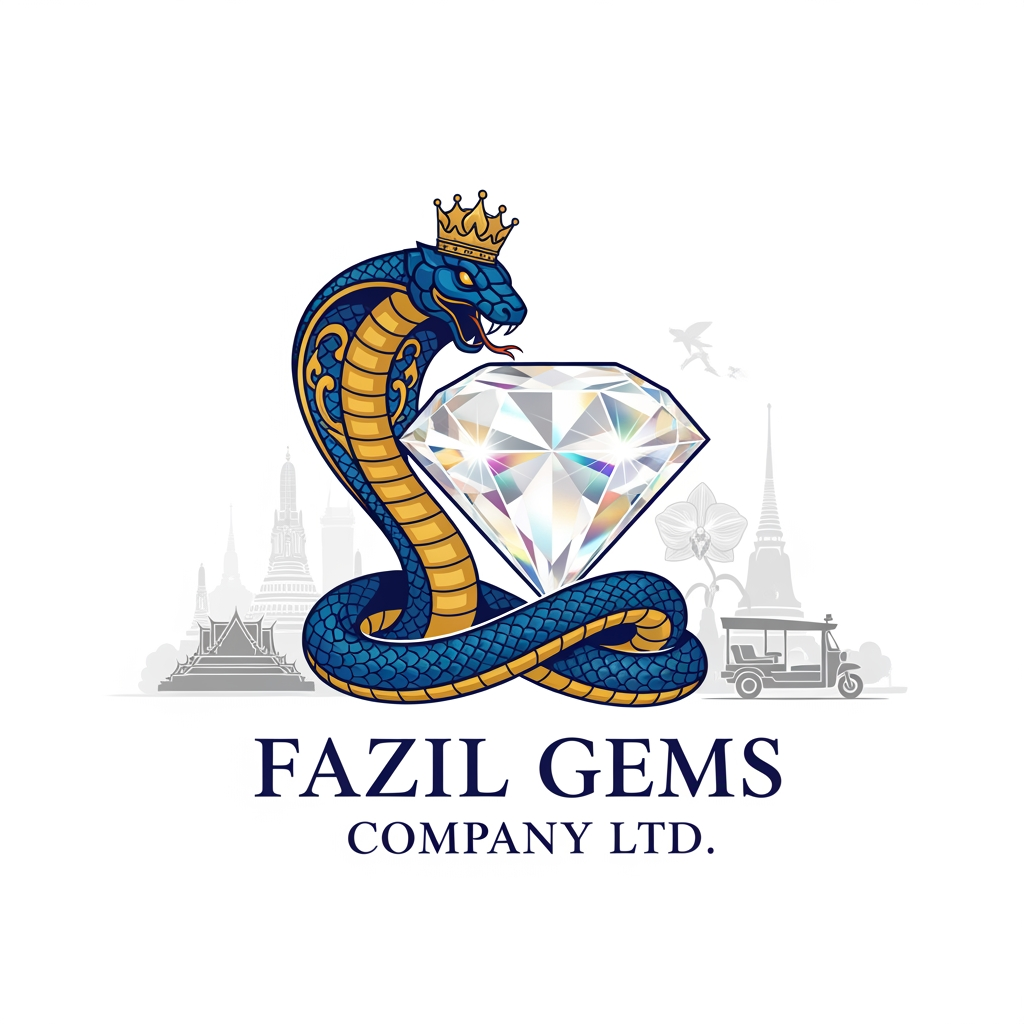 AI Design for Fazil gems Company Ltd create logo Ehance the stone look with white background with user eye catchly look. Professional luxury gemstone product photography. king startlook logos Bangkok is best known for its vibrant street life, iconic Buddhist temples, world-class street food, and bustling markets. It seamlessly blends centuries of rich cultural history with modern mega-malls and a legendary nightlife. in bangkok city famous thigns pls combinate for my logo and generate