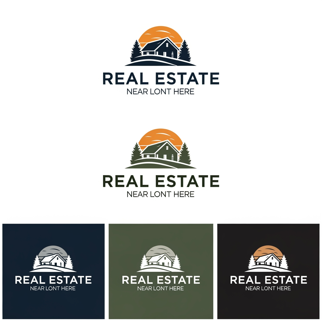 AI Design for Generate an image, I want to re brand the real estate company who sell lands near by nature and farm house, generate a new logo, give options use different colours its an real estate company, create 3 logos and give 3 options, each with 3 colours