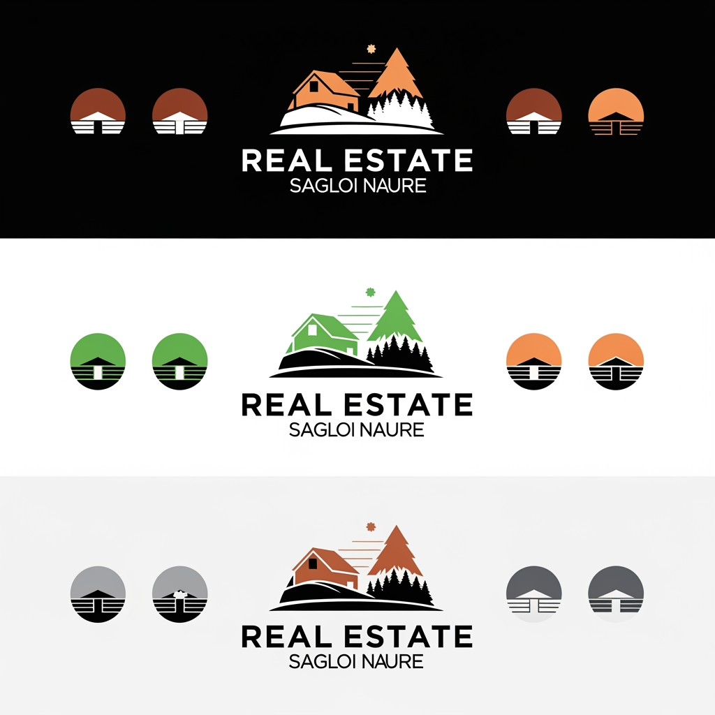 AI Design for Generate an image, I want to re brand the real estate company who sell lands near by nature and farm house, generate a new logo, give options use different colours its an real estate company, create 3 logos and give 3 options, each with 3 colours