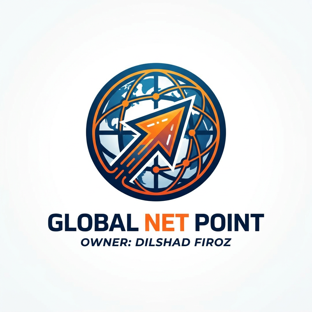 AI Design for GLOBAL NET POINT NAAM SE EK LOGO BANA OR USME OWNER KA BHI NAAM LIKH DO DILSHAD FIROZ