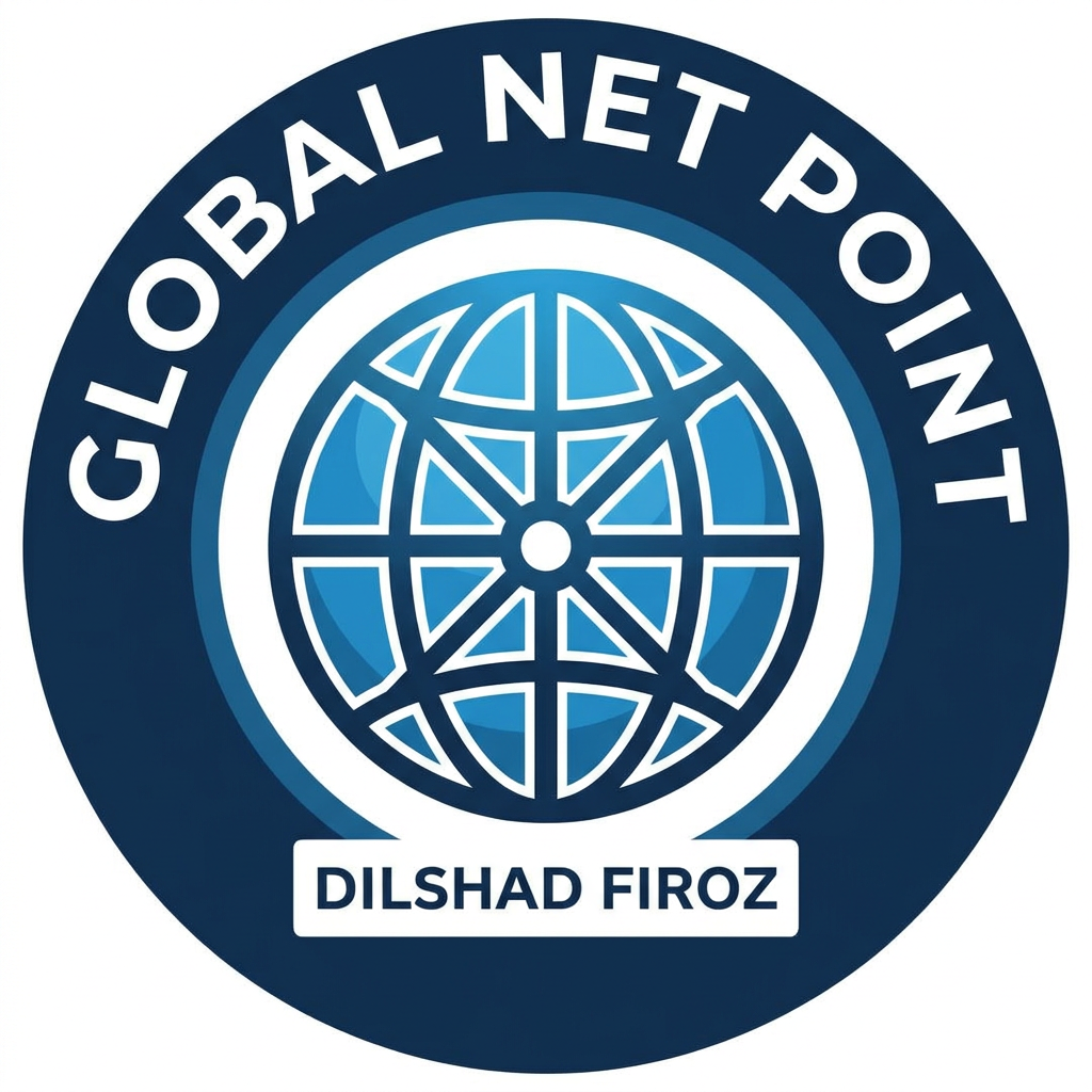 AI Design for GLOBAL NET POINT NAAM SE EK LOGO BANA OR USME OWNER KA BHI NAAM LIKH DO DILSHAD FIROZ