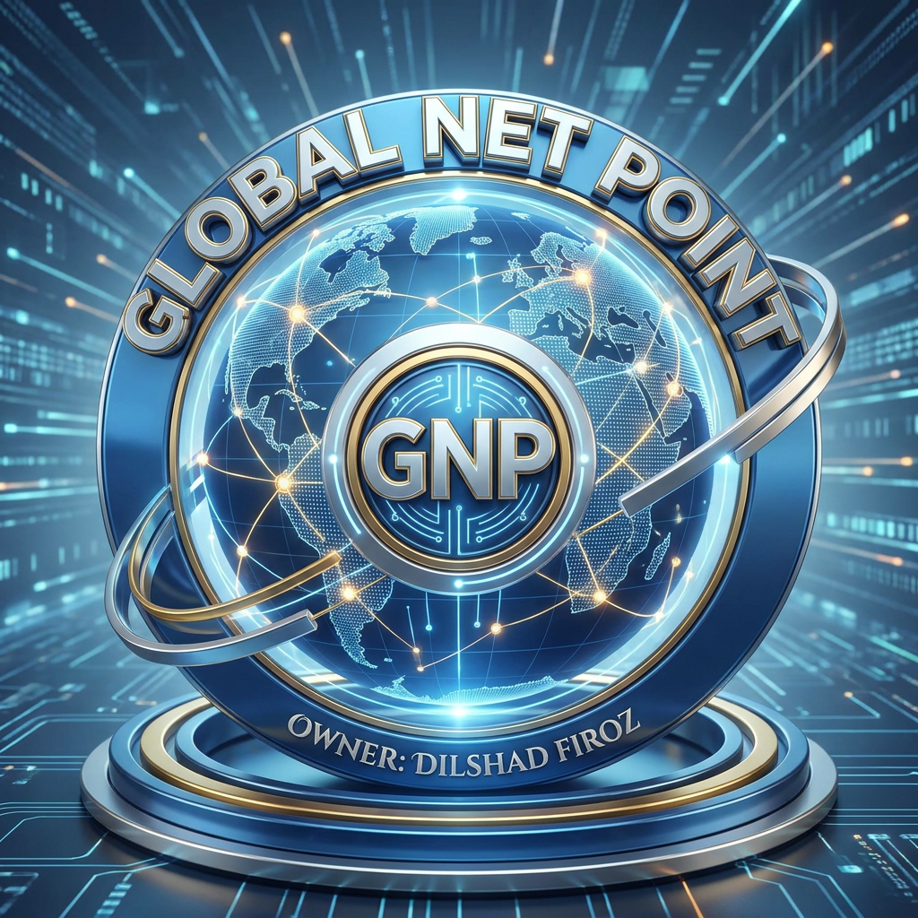 AI Design for GLOBAL NET POINT NAAM SE EK LOGO BANA OR USME OWNER KA BHI NAAM LIKH DO DILSHAD FIROZ 3D MODEL BANA DO