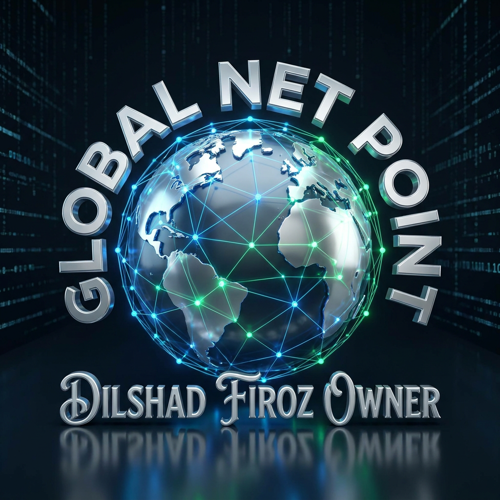 AI Design for GLOBAL NET POINT NAAM SE EK LOGO BANA OR USME OWNER KA BHI NAAM LIKH DO DILSHAD FIROZ 3D MODEL BANA DO