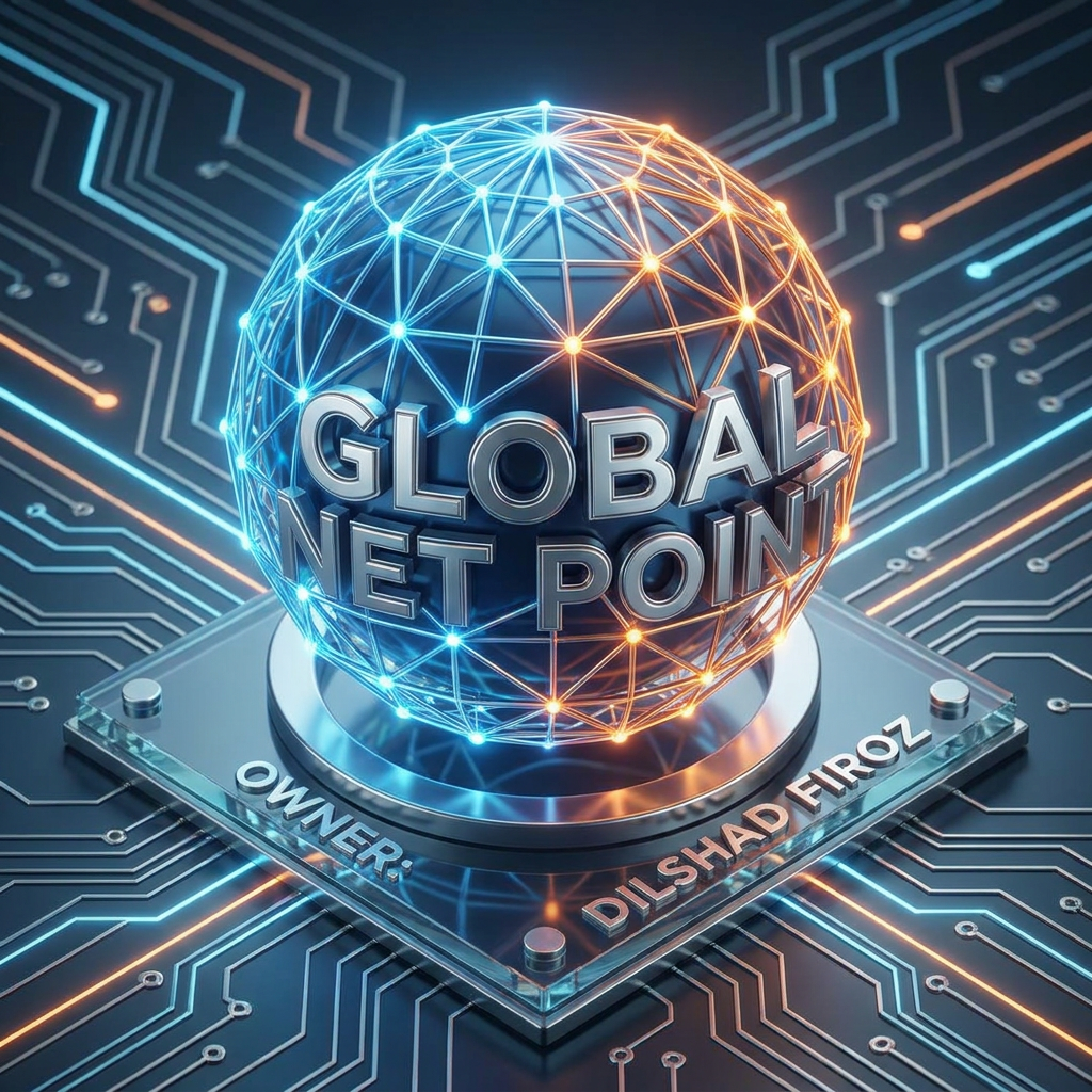 AI Design for GLOBAL NET POINT NAAM SE EK LOGO BANA OR USME OWNER KA BHI NAAM LIKH DO DILSHAD FIROZ 3D MODEL BANA DO
