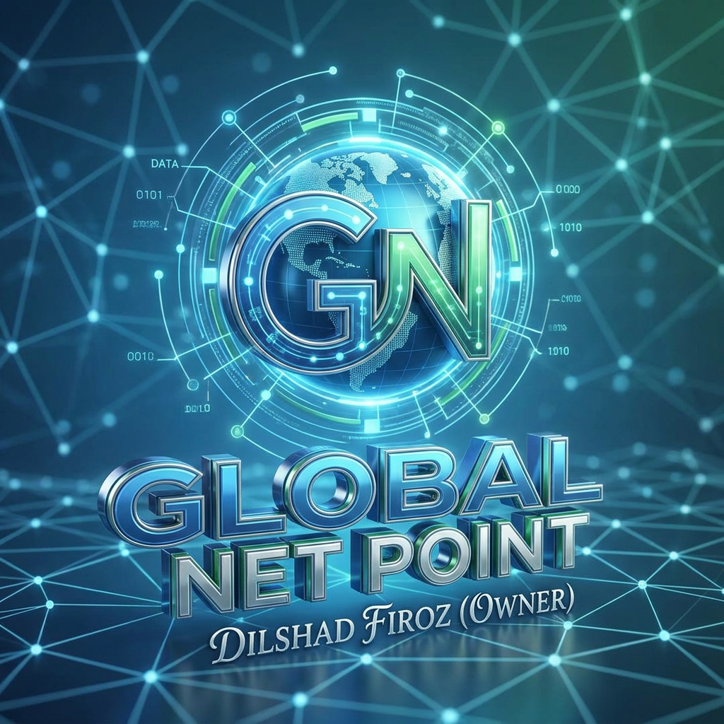 AI Design for GLOBAL NET POINT NAAM SE EK LOGO BANA OR USME OWNER KA BHI NAAM LIKH DO DILSHAD FIROZ 3D MODEL BANA DO