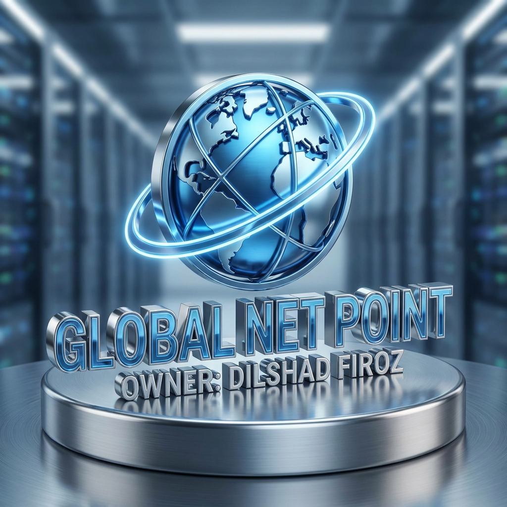 AI Design for GLOBAL NET POINT NAAM SE EK LOGO BANA OR USME OWNER KA BHI NAAM LIKH DO DILSHAD FIROZ 3D MODEL BANA DO