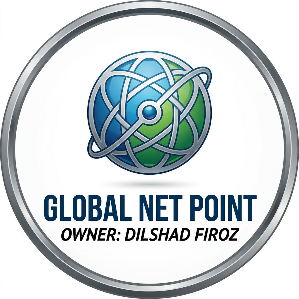 AI Design for GLOBAL NET POINT NAAM SE EK LOGO BANA OR USME OWNER KA BHI NAAM LIKH DO DILSHAD FIROZ