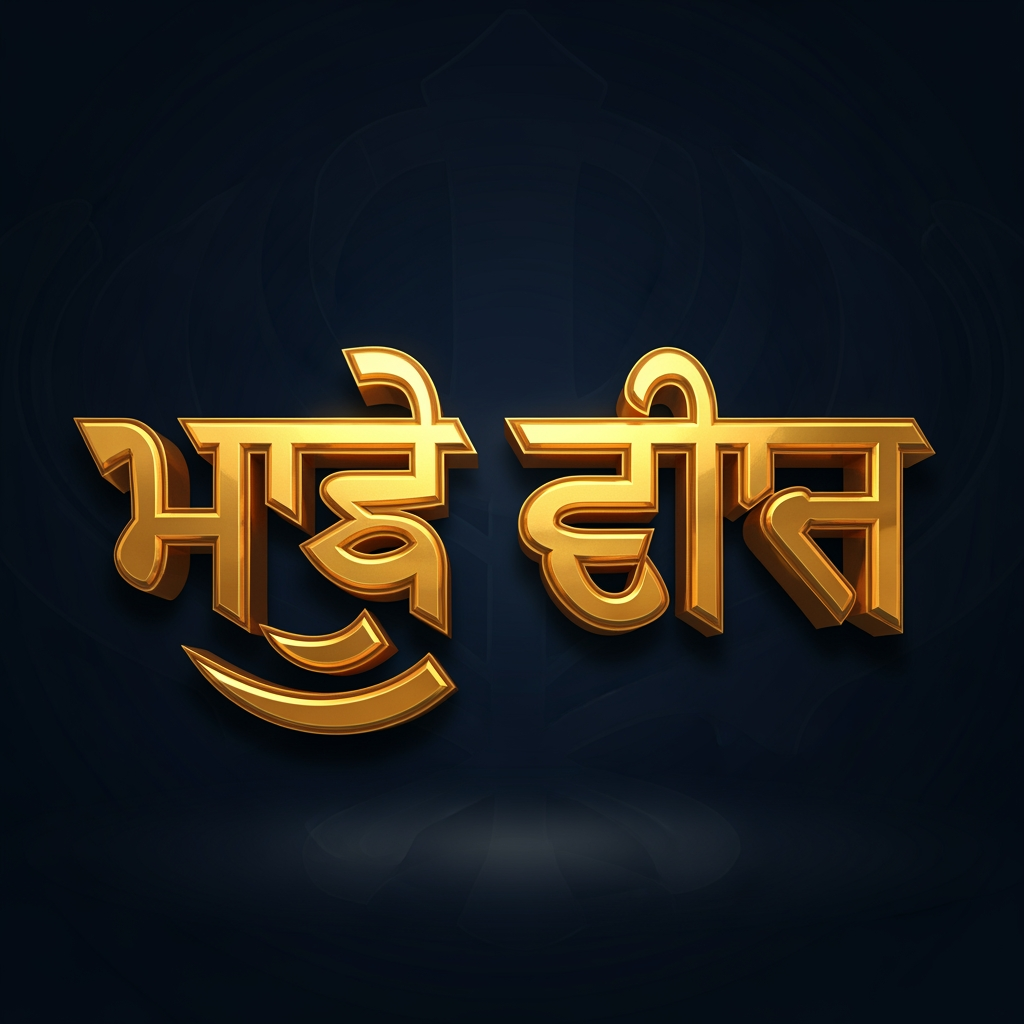 AI Design for "ਪੰਜਾਬੀ ਸਰਗਰਮੀਆਂ" in luxurious 3D gold lettering, embossed effect, metallic shine, royal Punjabi theme, dark navy background, dramatic lighting, premium news channel branding, transparent PNG.