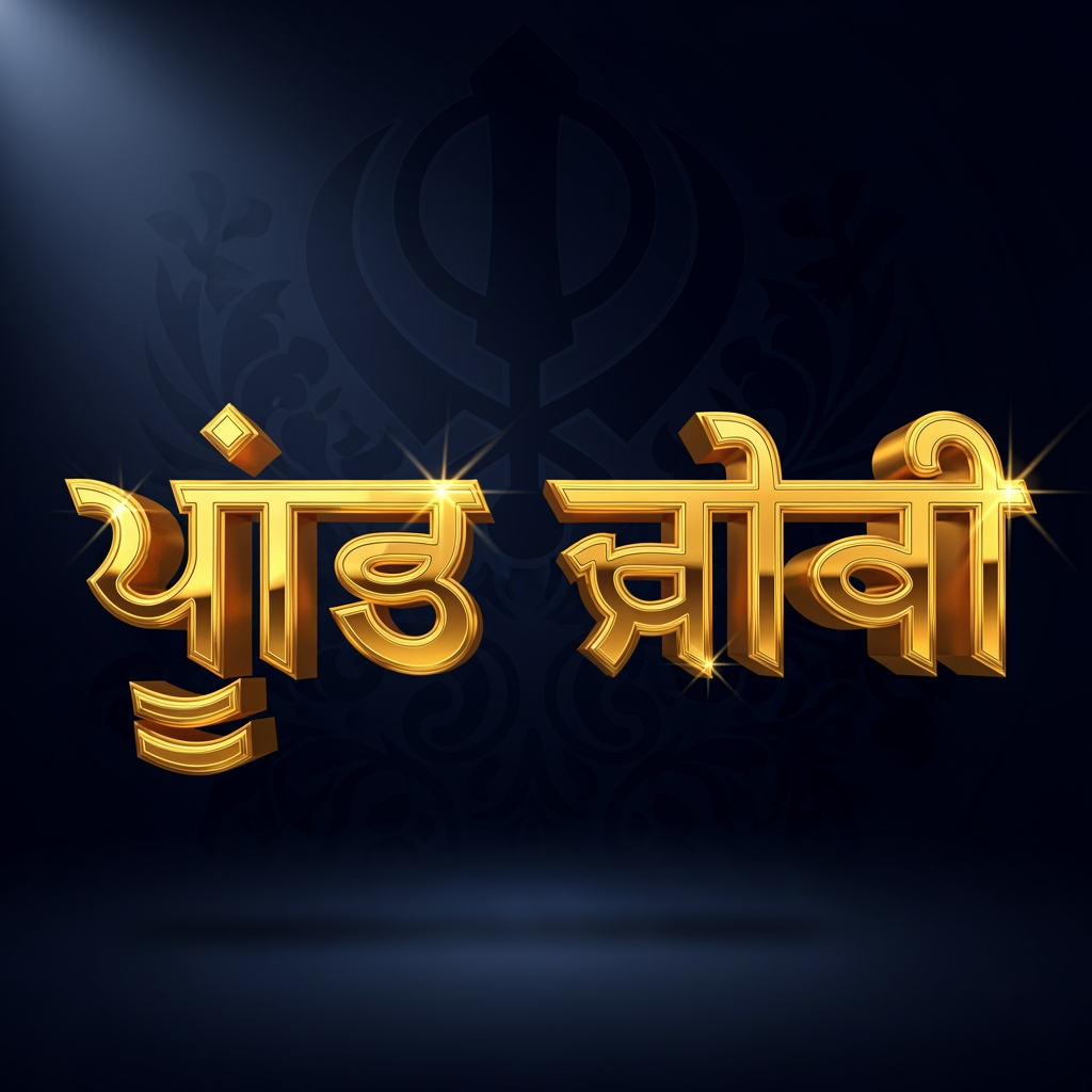 AI Design for "ਪੰਜਾਬੀ ਸਰਗਰਮੀਆਂ" in luxurious 3D gold lettering, embossed effect, metallic shine, royal Punjabi theme, dark navy background, dramatic lighting, premium news channel branding, transparent PNG.