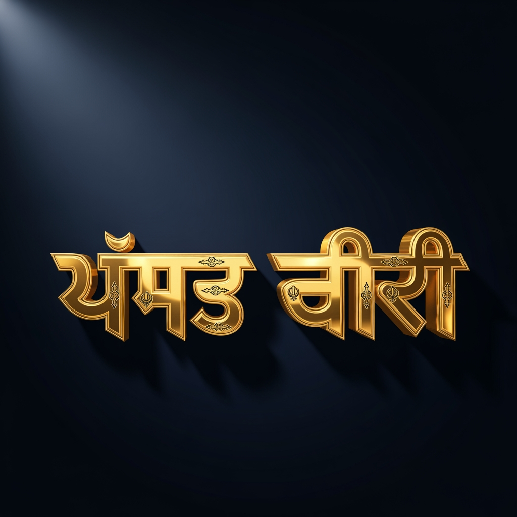 AI Design for "ਪੰਜਾਬੀ ਸਰਗਰਮੀਆਂ" in luxurious 3D gold lettering, embossed effect, metallic shine, royal Punjabi theme, dark navy background, dramatic lighting, premium news channel branding, transparent PNG.