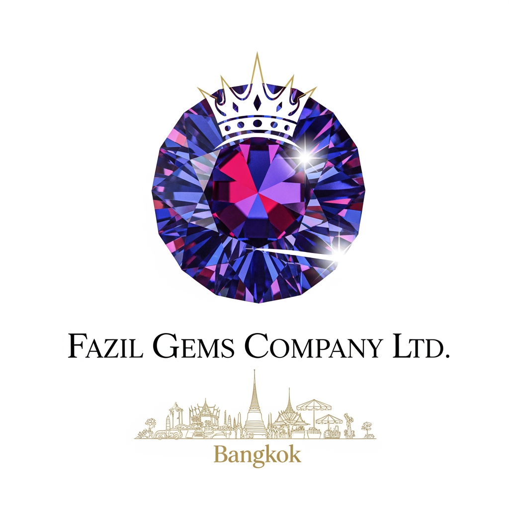 AI Design for Fazil gems Company Ltd create logo Ehance the stone look with white background with user eye catchly look. Professional luxury gemstone product photography. king startlook logos Bangkok is best known for its iconic Buddhist temples, world-class street food, and bustling markets. in bangkok city famous thigns pls combinate for my logo and generate i need professional look with eye ctaching image not carron look gemstone need to look eye ctaching