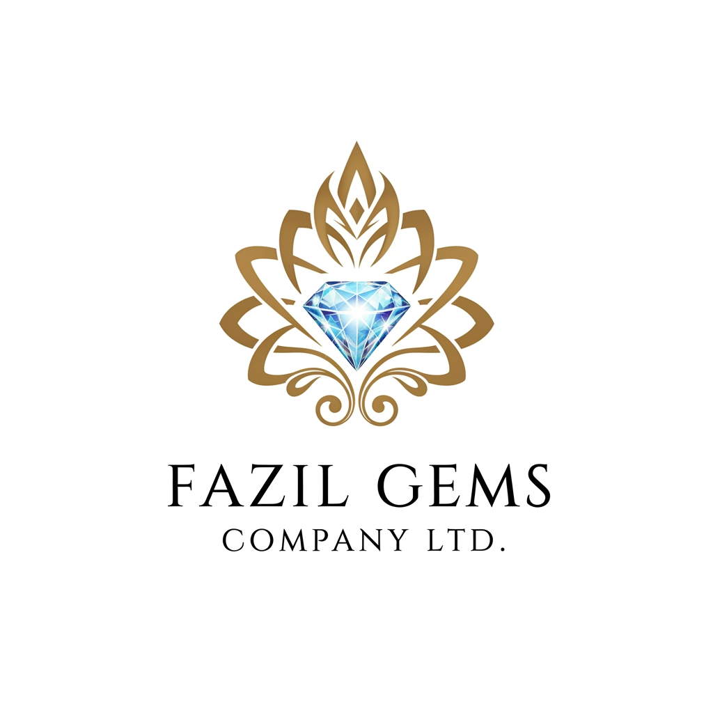 AI Design for Fazil gems Company Ltd create logo Ehance the stone look with white background with user eye catchly look. Professional luxury gemstone product photography. king startlook logos i need professional look with eye ctaching image not carron look gemstone need to look eye ctaching i need gemstone look should be eye carching look
