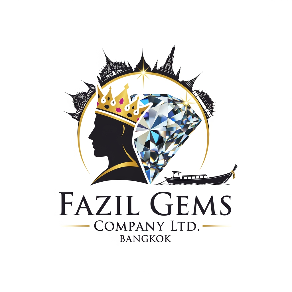 AI Design for Fazil gems Company Ltd create logo Ehance the stone look with white background with user eye catchly look. Professional luxury gemstone product photography. king startlook logos Bangkok is best known for its vibrant street life, iconic Buddhist temples, world-class street food, and bustling markets. It seamlessly blends centuries of rich cultural history with modern mega-malls and a legendary nightlife. in bangkok city famous thigns pls combinate for my logo and generate i need professional look with eye ctaching image not carron look gemstone need to look eye ctaching