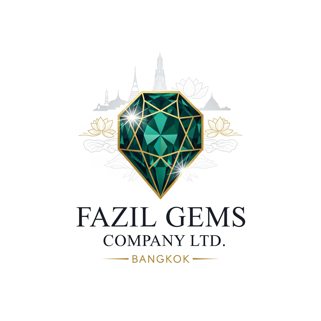 AI Design for Fazil gems Company Ltd create logo Ehance the stone look with white background with user eye catchly look. Professional luxury gemstone product photography. king startlook logos Bangkok is best known for its vibrant street life, iconic Buddhist temples, world-class street food, and bustling markets. It seamlessly blends centuries of rich cultural history with modern mega-malls and a legendary nightlife. in bangkok city famous thigns pls combinate for my logo and generate i need professional look with eye ctaching image not carron look gemstone need to look eye ctaching
