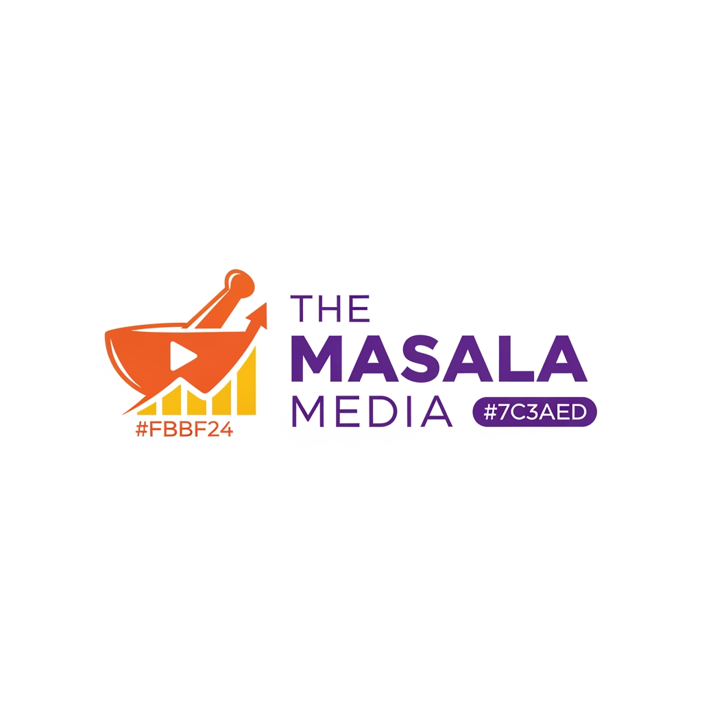 AI Design for Logo for a marketing and growth agency The Masala Media . Colour pallete = #FF6B35 primary #FBBF24 secondary #7C3AED accent