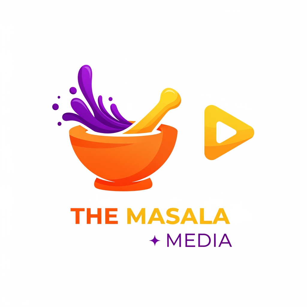 AI Design for Logo for a marketing and growth agency The Masala Media . Colour pallete = #FF6B35 primary #FBBF24 secondary #7C3AED accent