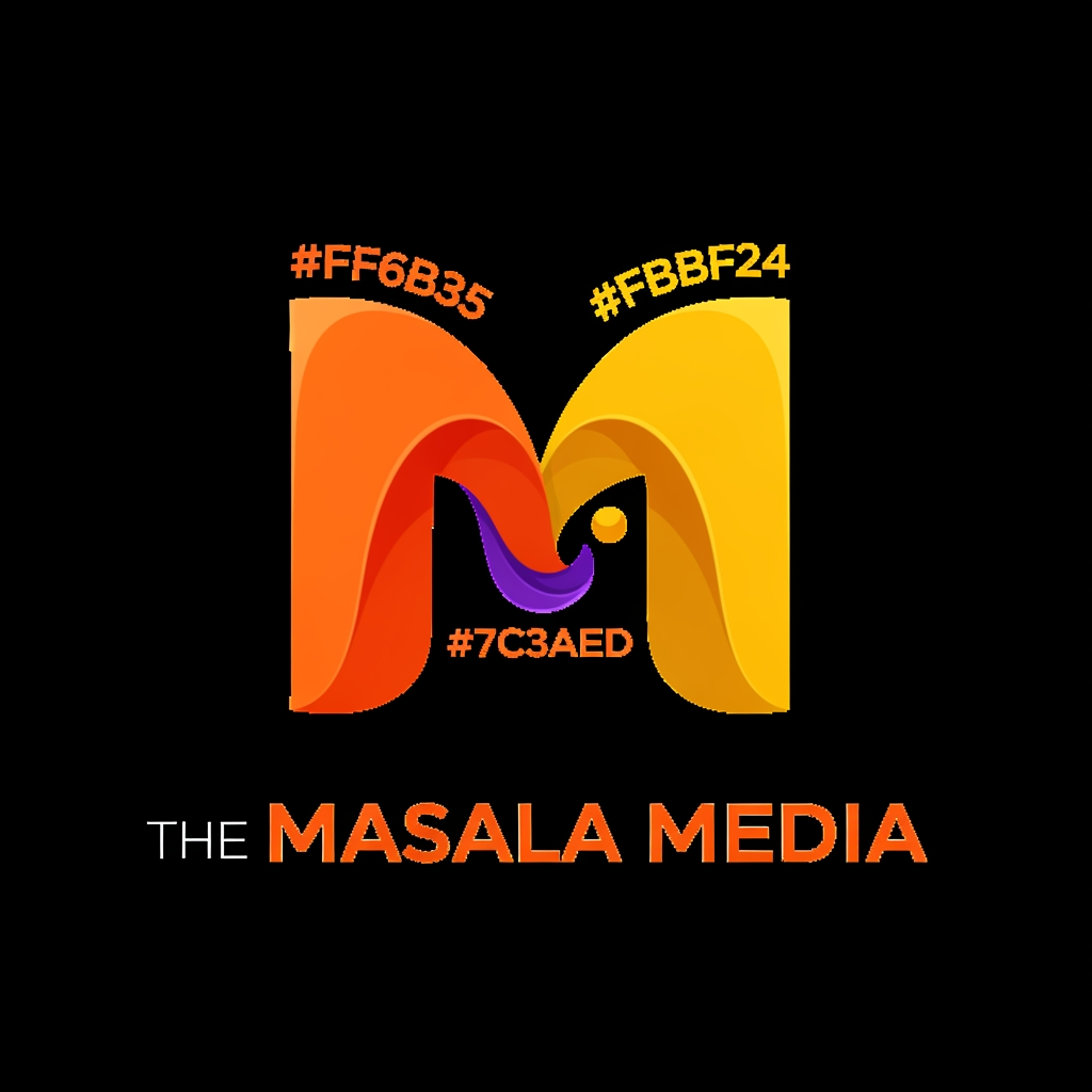 AI Design for Logo for a marketing and growth agency The Masala Media . Colour pallete = #FF6B35 primary #FBBF24 secondary #7C3AED accent