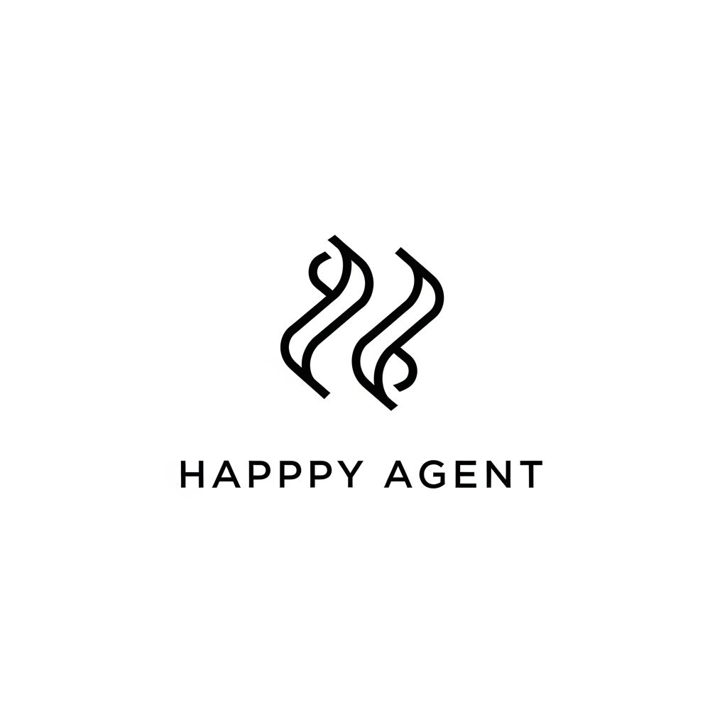 AI Design for create a minimalist, modern logo for an AI Referral Agent called 'Happpy Agent' - keep it very less details and just black and white - don't create any recognisable face features. Keep it really simple - 1-2 stroke type designs