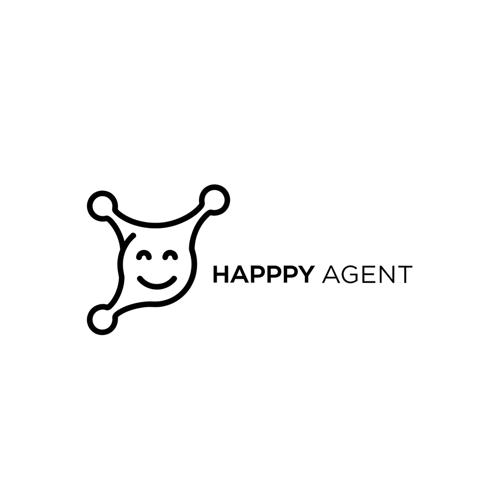 AI Design for create a minimalist, modern logo for an AI Referral Agent called 'Happpy Agent' - keep it very less details and just black and white - don't create any recognisable face features. Keep it really simple - 1-2 stroke type designs