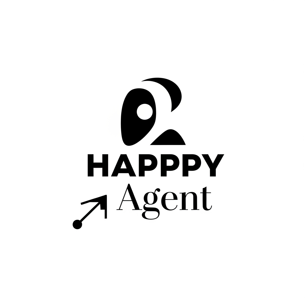 AI Design for create a minimalist, modern logo for an AI Referral Agent called 'Happpy Agent' - keep it very less details and just black and white - don't create any recognisable face features. Keep it really simple - 1-2 strong type designs