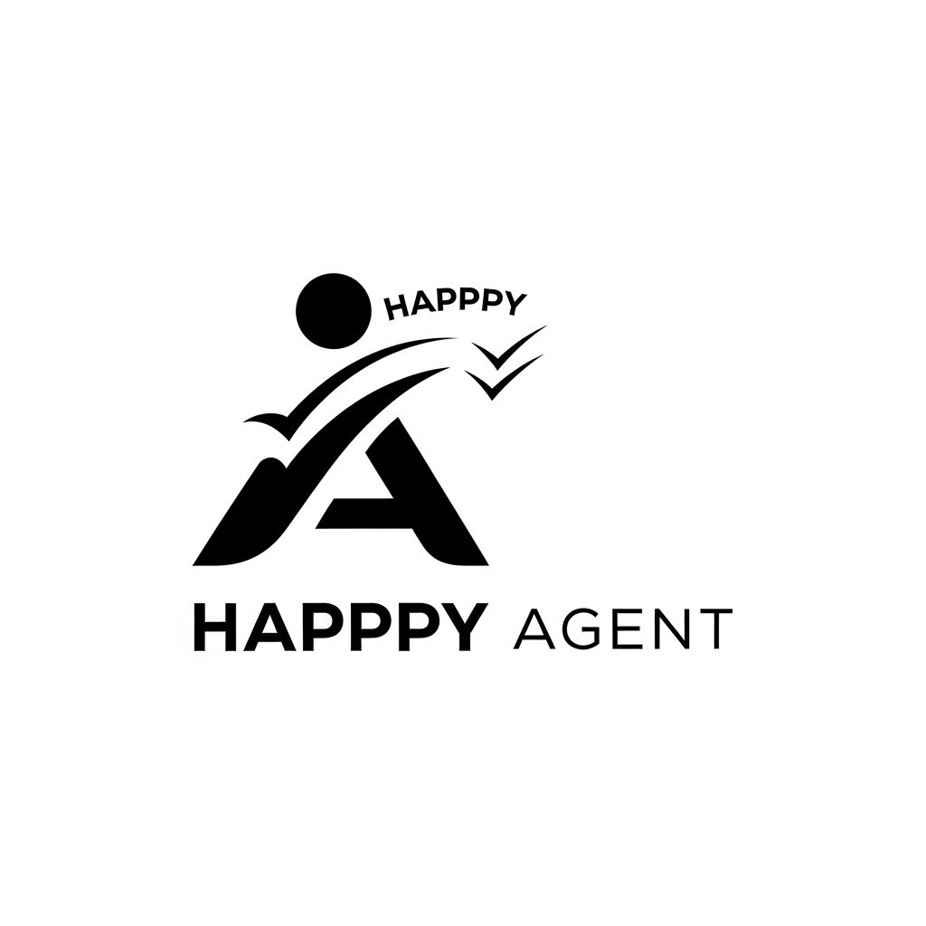 AI Design for create a minimalist, modern logo for an AI Referral Agent called 'Happpy Agent' - keep it very less details and just black and white - don't create any recognisable face features