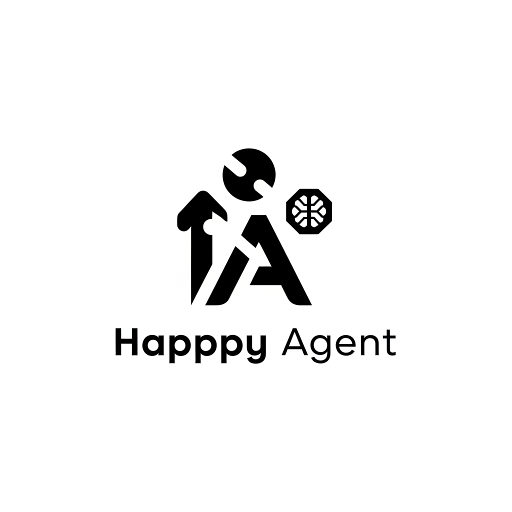 AI Design for create a minimalist, modern logo for an AI Referral Agent called 'Happpy Agent' - keep it very less details and just black and white - don't create any recognisable face features