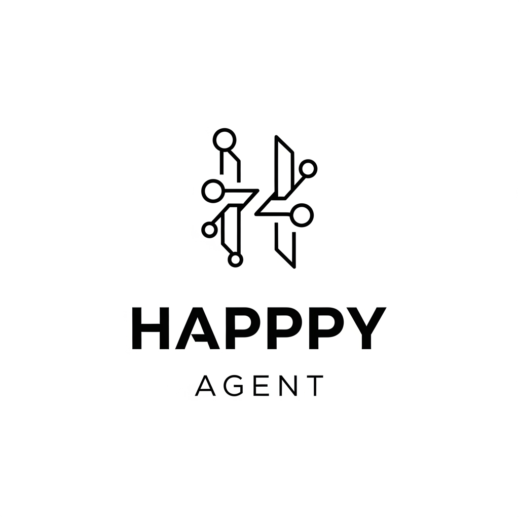 AI Design for create a minimalist, modern logo for an AI Referral Agent called 'Happpy Agent' - keep it very less details and just black and white - don't create any recognisable face features. Keep it really simple - 1-2 strong type designs