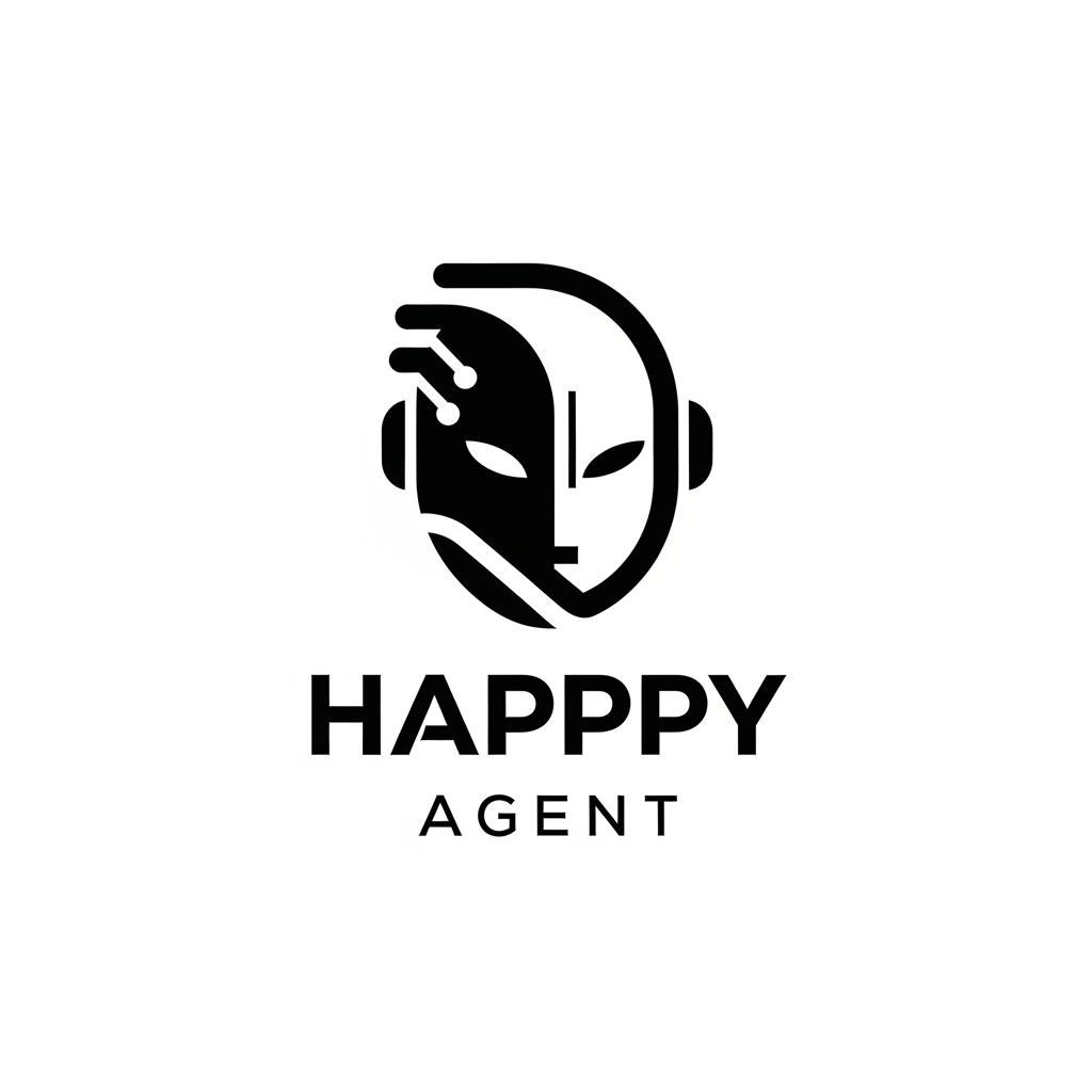AI Design for create a minimalist, modern logo for an AI Referral Agent called 'Happpy Agent' - keep it very less details and just black and white - don't create any recognisable face features